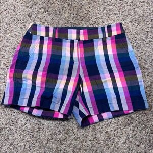 J. Crew Plaid Shorts Women's‎ Size 0 Multicolor Flat Front Casual Cotton Blend